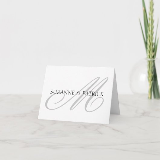Script M Monogram Notecard (zilver/zwart) Bedankkaart (Voorkant)