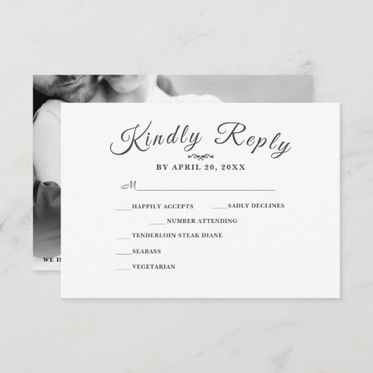 Script M simple et élégant | Carte RSVP de mariage (Devant / Derrière)