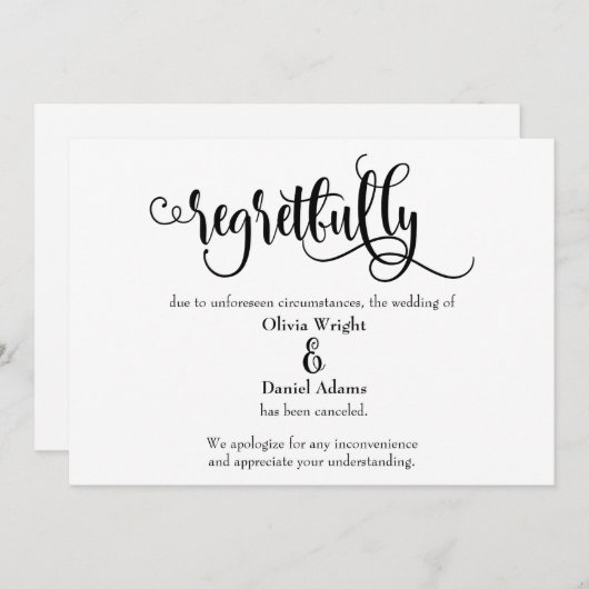 Script malheureusement annulé Mariage Faire-part (Devant / Derrière)