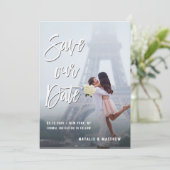 Script manuscrit blanc Enregistrer notre Carte pho (Debout devant)