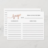 Script manuscrit en or Rose Faux | Carte de recett (Devant / Derrière)