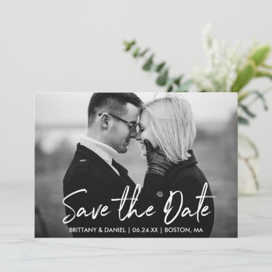 Script manuscrit Enregistrer la date Carte blanche (Debout devant)