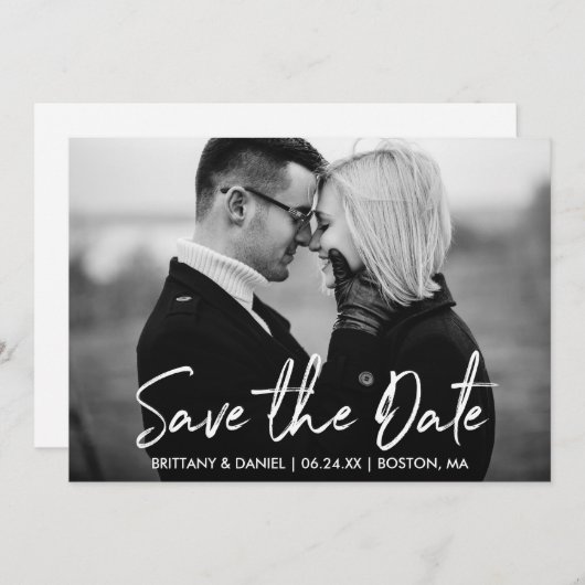 Script manuscrit Enregistrer la date Carte blanche (Devant / Derrière)