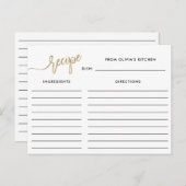 Script manuscrit Faux Gold | Carte de recette (Devant / Derrière)