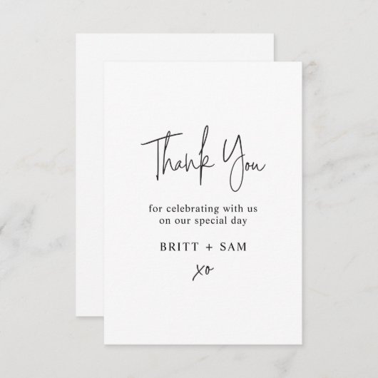 Script manuscrit minimaliste de Merci Mariage (Devant / Derrière)