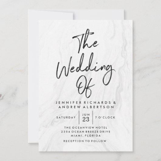 Script Marbre blanc moderne | FAIRE-PART DE MARIAG (Devant)