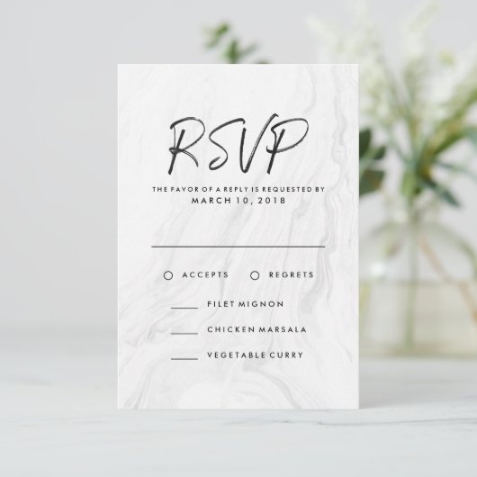 Script Marbre blanc moderne | Menu Mariage RSVP (Debout devant)