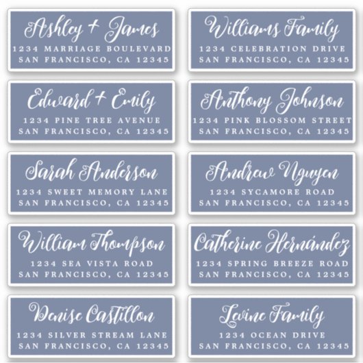 Script Mariage bleu foncé Étiquette de adresse inv (Devant)