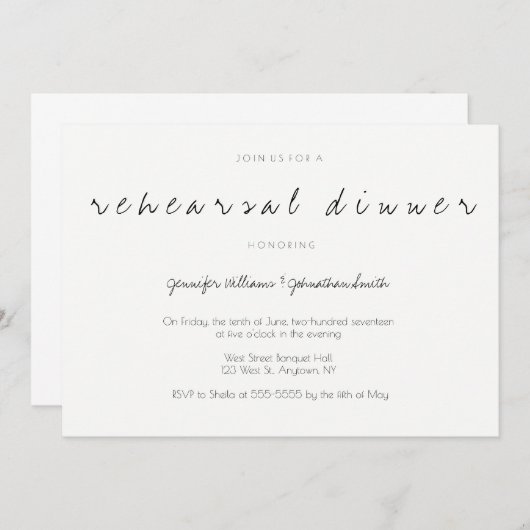 Script mariage moderne répétition invitations dîne (Devant / Derrière)