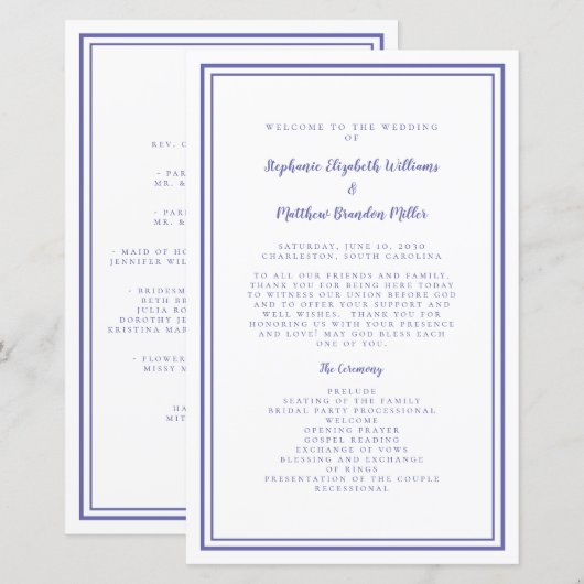 Script Mariage périphérique Programme de cérémonie (Devant / Derrière)