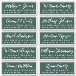 Script Mariage vert foncé Étiquette de adresse inv
