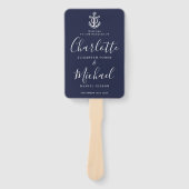 Script Marine Blauw Anker Nautisch Huwelijksprogra Handwaaier (Voorkant)