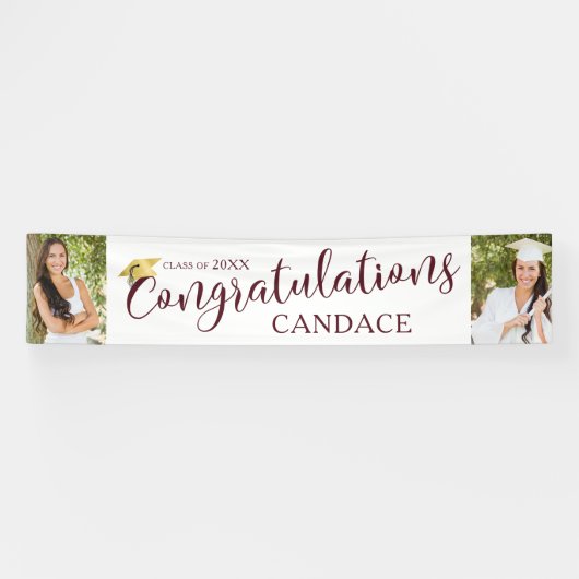 Script Maroon CONGRATULATIONS Photo Afstuderen Spandoek (Horizontaal)