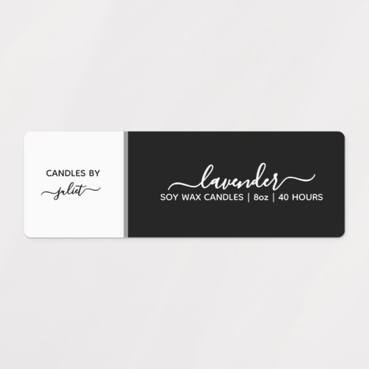 Script Medium dun zwart-wit kaarsenetiket Labels (Design 1)