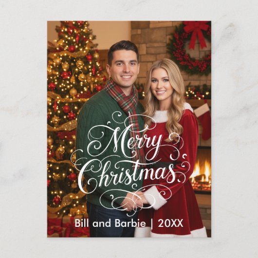 Script Merry Christmas Couples Photo Front Feestdagenkaart (Voorkant)