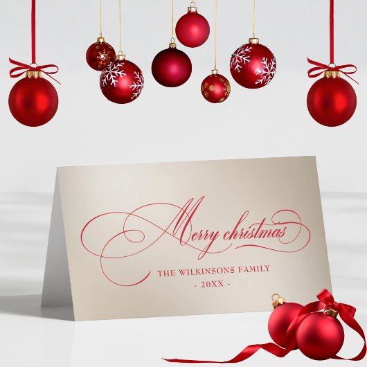 Script Merry Christmas Folded Holiday Card Feestdagen Kaart