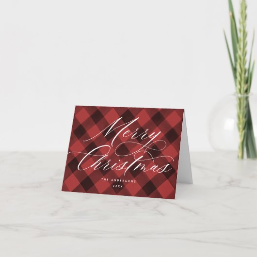 Script Merry Kerstbuffalo Check Red Feestdagen Kaart (Voorkant)