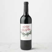Script Merry Kerstfeest Greenery Holiday Wijn Etiket (Voorkant)