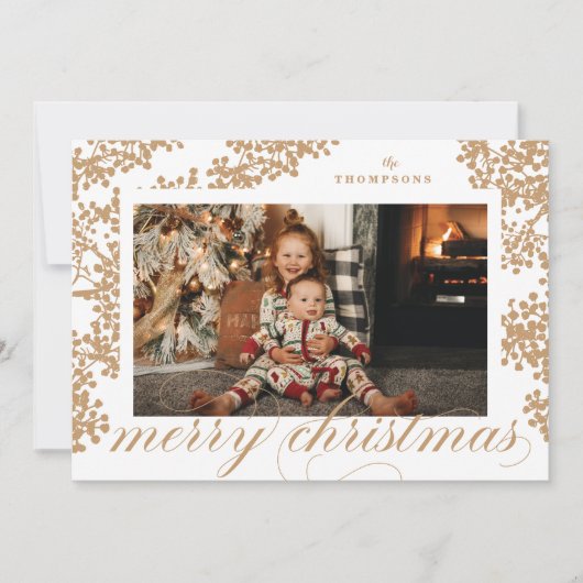 Script Merry kerstGold Foliage-fotokaart Feestdagenkaart (Voorkant)