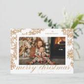Script Merry kerstGold Foliage-fotokaart Feestdagenkaart (Staand voorkant)