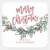 Script Merry-kerstWaterverf Vierkante Sticker (Voorkant)