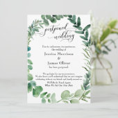 Script met Eucalyptus Wreath Postponed Wedding Kaa Kaart (Staand voorkant)