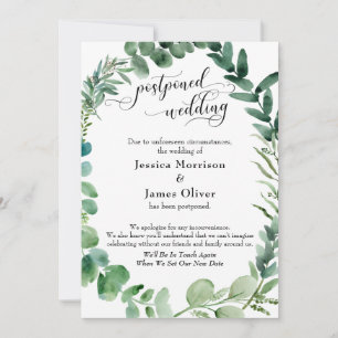 Script met Eucalyptus Wreath Postponed Wedding Kaa Kaart
