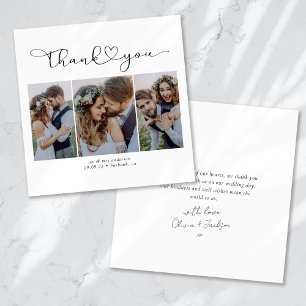 Script met Heart Multi Photo Wedding Bedankkaart