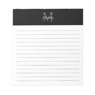 Script Metallic Black Gold Monogram gevoerd Notitieblok