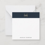 Script Metallic Navy Gold Monogram Square Mini Notitiekaartje (Voorkant)
