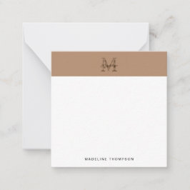 Script Metallic Taupe Gold Monogram Square Notitiekaartje