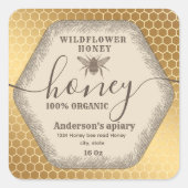 Script miel abeille vintage étiquette de pot miel (Devant)