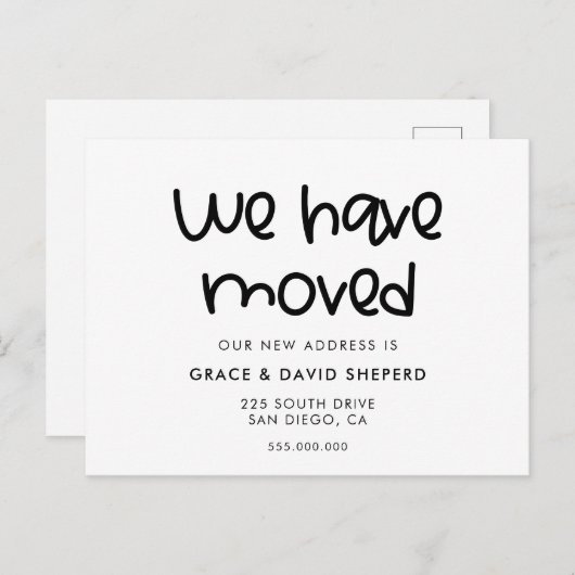 Script mignon déplacement carte postale faire-part (Devant / Derrière)