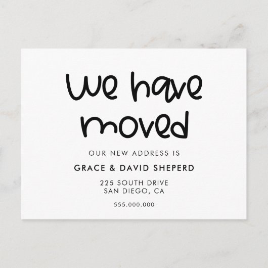 Script mignon déplacement carte postale faire-part (Devant)