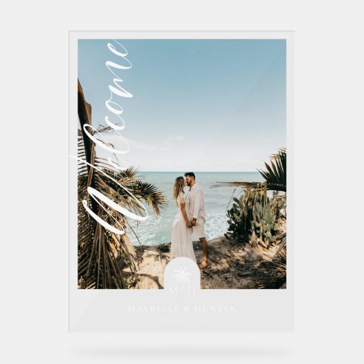 Script minimal Accueil Mariage photo Palm Monogram (Recto)