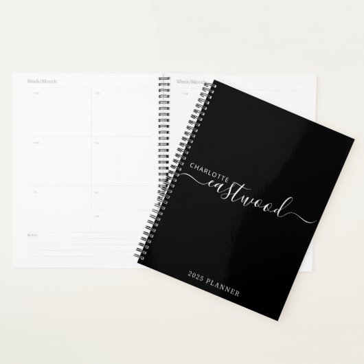 Script minimal moderne Monogramme Black Planner 20 (Devant avec enveloppe)