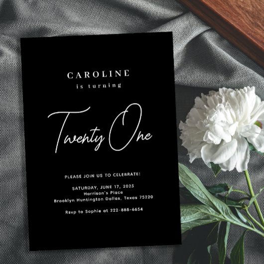Script minimal noir et blanc Invitation d'annivers