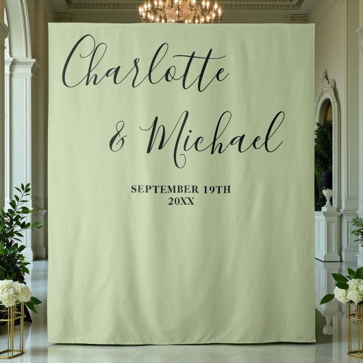 Script Minimalist Wedding | Sage Green Backdrop Wandkleed