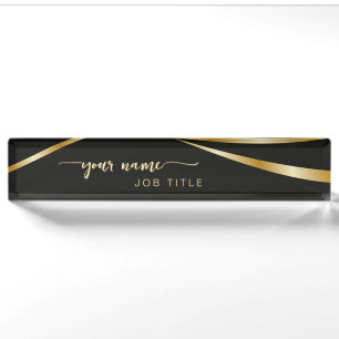 Script Minimalist Zwart en Goud Naambordje