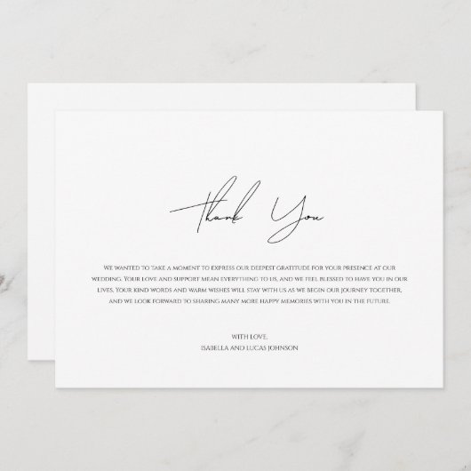 Script minimaliste moderne Carte de remerciements  (Devant / Derrière)