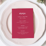 Script minimaliste moderne | Mariage rouge magenta<br><div class="desc">Cette carte de menu mariage minimaliste et élégante propose une typographie de script blanc moderne et un texte sans serif propre sur un arrière - plan rouge magenta coloré et tendance,  pour un design simple et élégant que vous aimerez.</div>