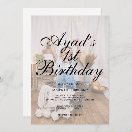 Script minimaliste moderne photo Invitation d'anni (Devant / Derrière)