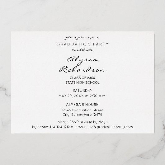 Script Mod Photo Graduparty - White Folie Uitnodiging (Achterkant)