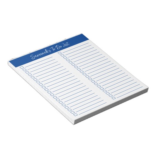 Script Modern Blue Two Column Checklist Notitieblok (Schuin)