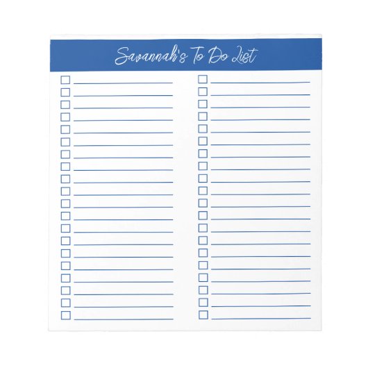Script Modern Blue Two Column Checklist Notitieblok (Voorkant)