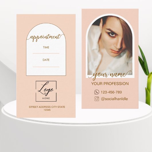 Script Modern boog roze foto qr code logo Afsprakenkaartje