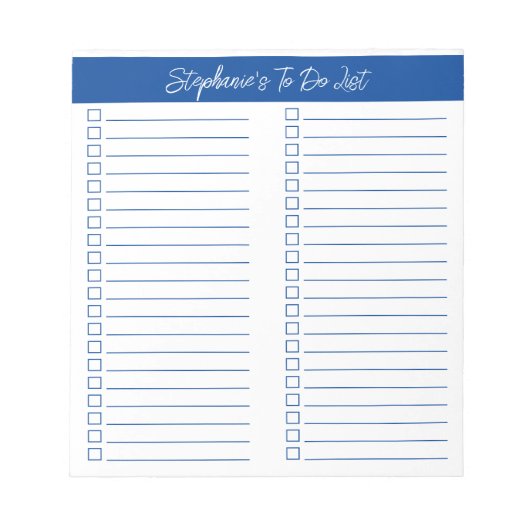 Script Modern Elegant Blue Two Column Checklist Notitieblok (Voorkant)