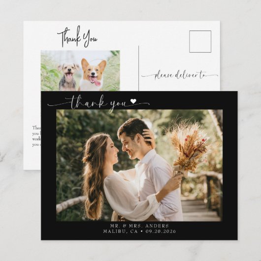 Script Modern Foto Huwelijk Bedankt Briefkaart (Voorkant / Achterkant)