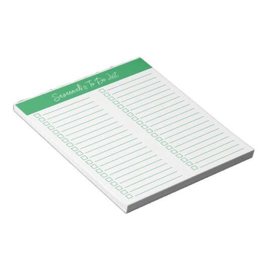 Script Modern Green Two Column Checklist Notitieblok (Schuin)