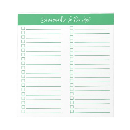 Script Modern Green Two Column Checklist Notitieblok (Voorkant)